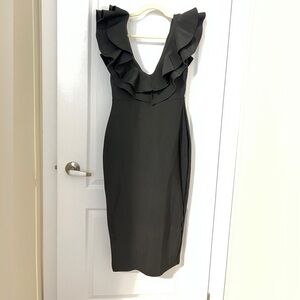 Fashion Nova Black Ruffle Backless Dress